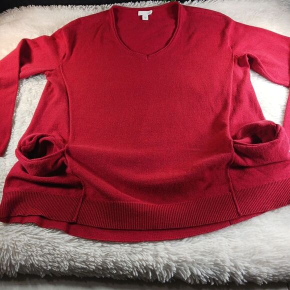 J. Jill Pure Jill Cotton Blend Front Pocket Red Sweater V-Neck Size Medium - Picture 5 of 11